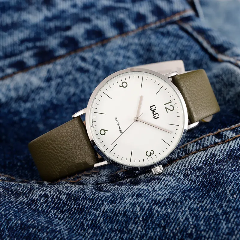 Q&Q White Dial Quartz Leather Band Men's Watch- Q56B-003PY